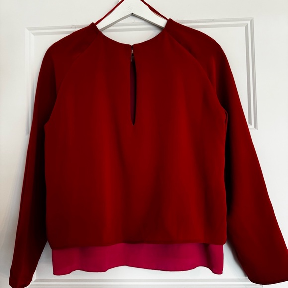 Mango Suit Collection Red Layered Long Sleeve Blouse Fuchsia/Pink Lining Size 4 - Picture 6 of 6